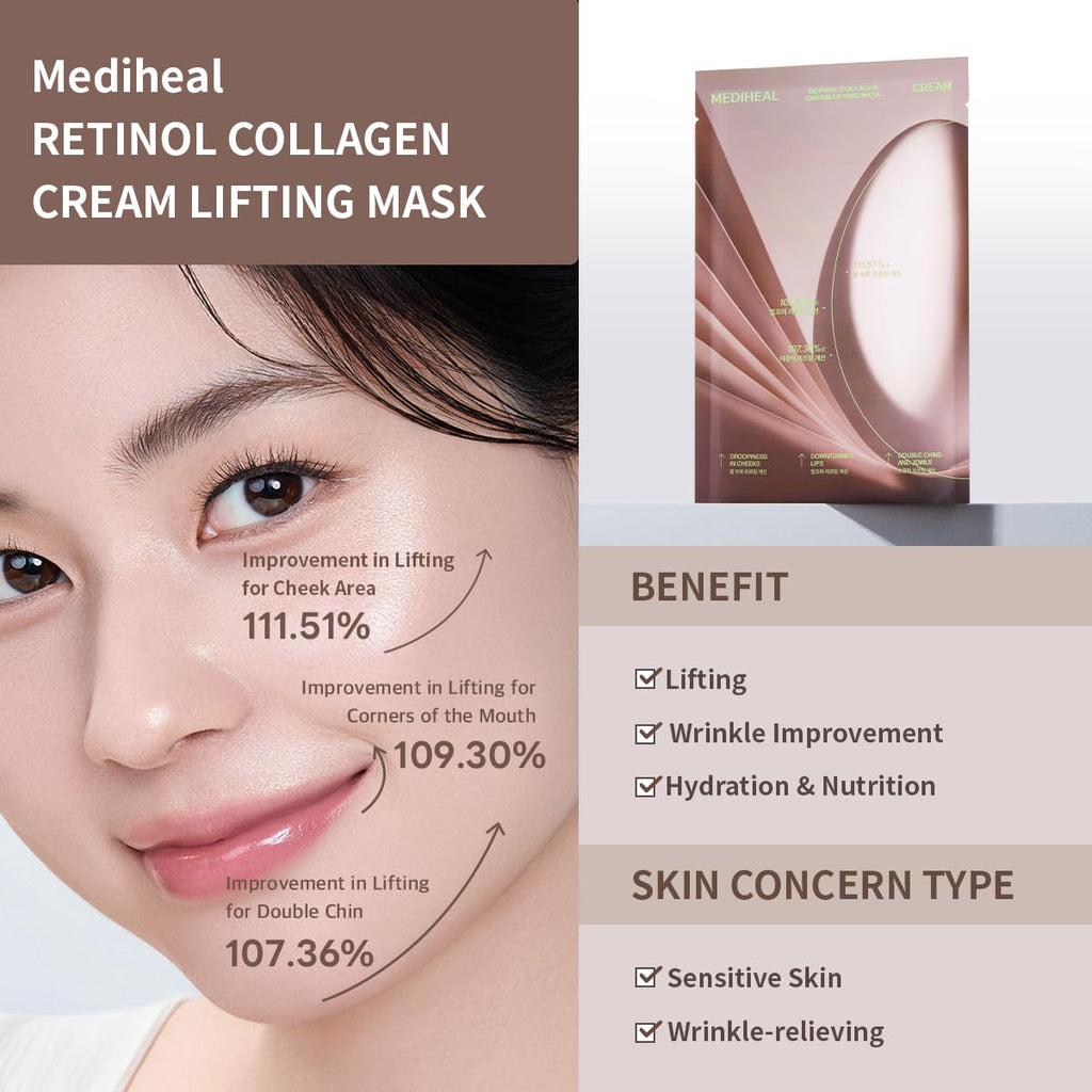 Mediheal Retinol Collagen Cream Lifting Mask – V Line & Anti-Aging (4 Counts)