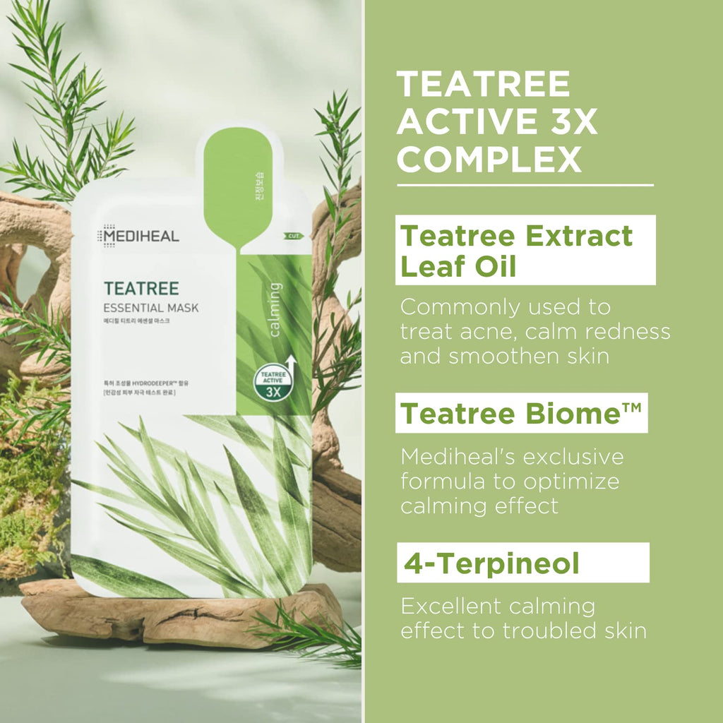 Mediheal Tea Tree Face Mask – 10 Sheets for All Skin Types | Soothing Korean Sheet Mask