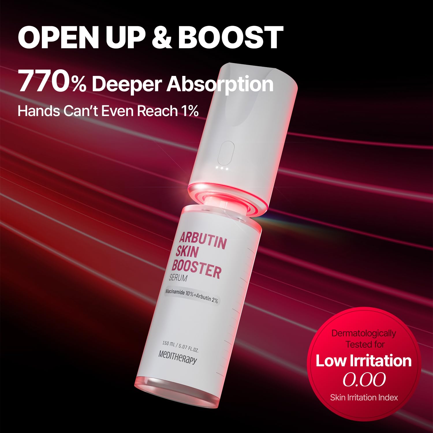 MEDITHERAPY Arbutin Skin Booster Serum + Device 5.07 fl oz | 10% Niacinamide + 2% Arbutin for Radiant Skin