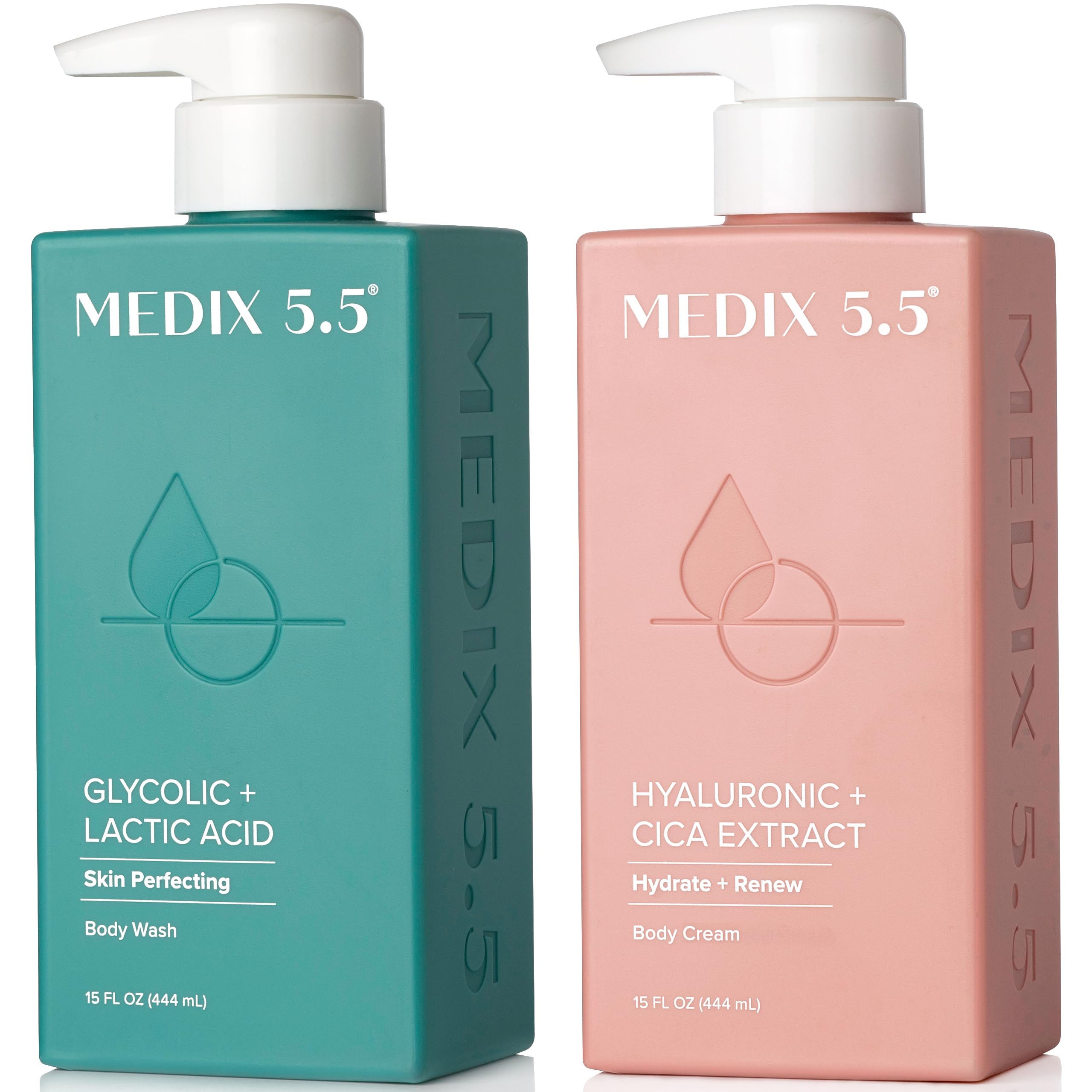 Medix 5.5 Exfoliating AHA Glycolic Face & Body Wash + Hyaluronic Acid Body Cream 2-Piece Set