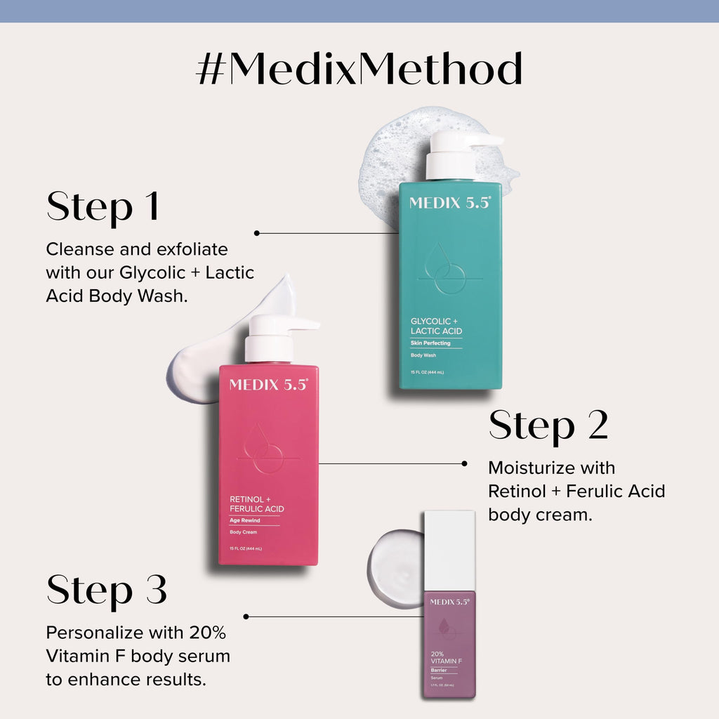 Medix 5.5 Retinol Body Lotion + 20% Vitamin F Booster Serum 2-Piece Set | Crepey Skin Care