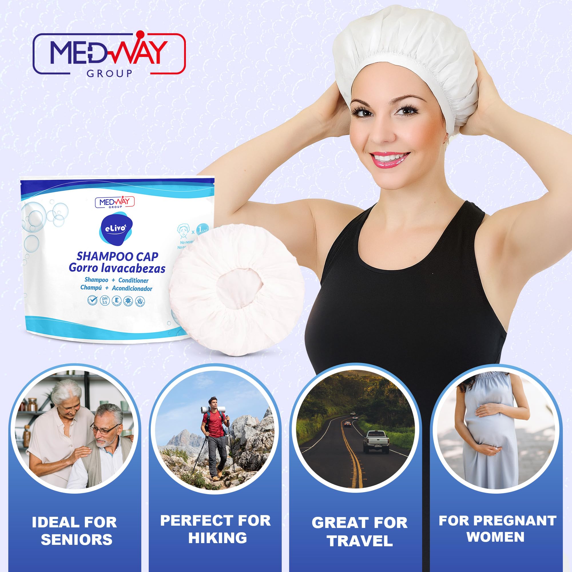 MedVance No Rinse Shampoo Cap 3-Pack – Rinse-Free, PH-Balanced Hair Wash