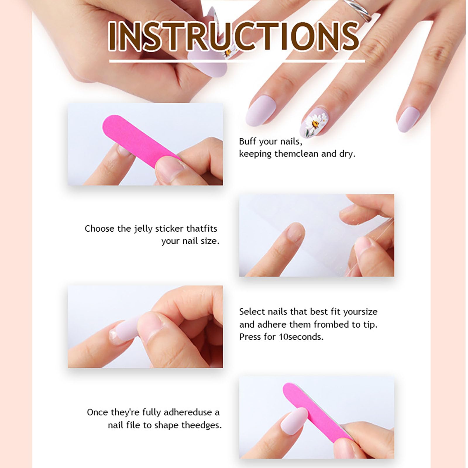 Meemooron Duck Press on Nails – 3D Flower Bow & Heart, Pink Sparkle, Short Nails (Size M) – 10 pcs