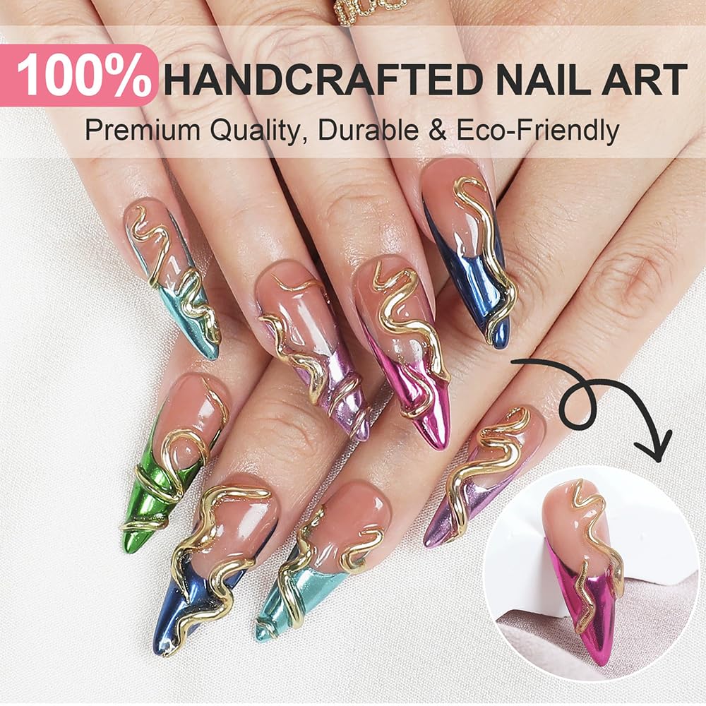 Meemooron Handmade Press-On Nails – Long Stiletto, Leopard Print, 3D Flower Design, Pink Glossy (10pcs, Size M)