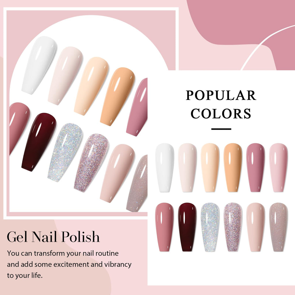 MEET ACROSS Gel Nail Polish Kit – 12 Nude Pink Shades for All Seasons