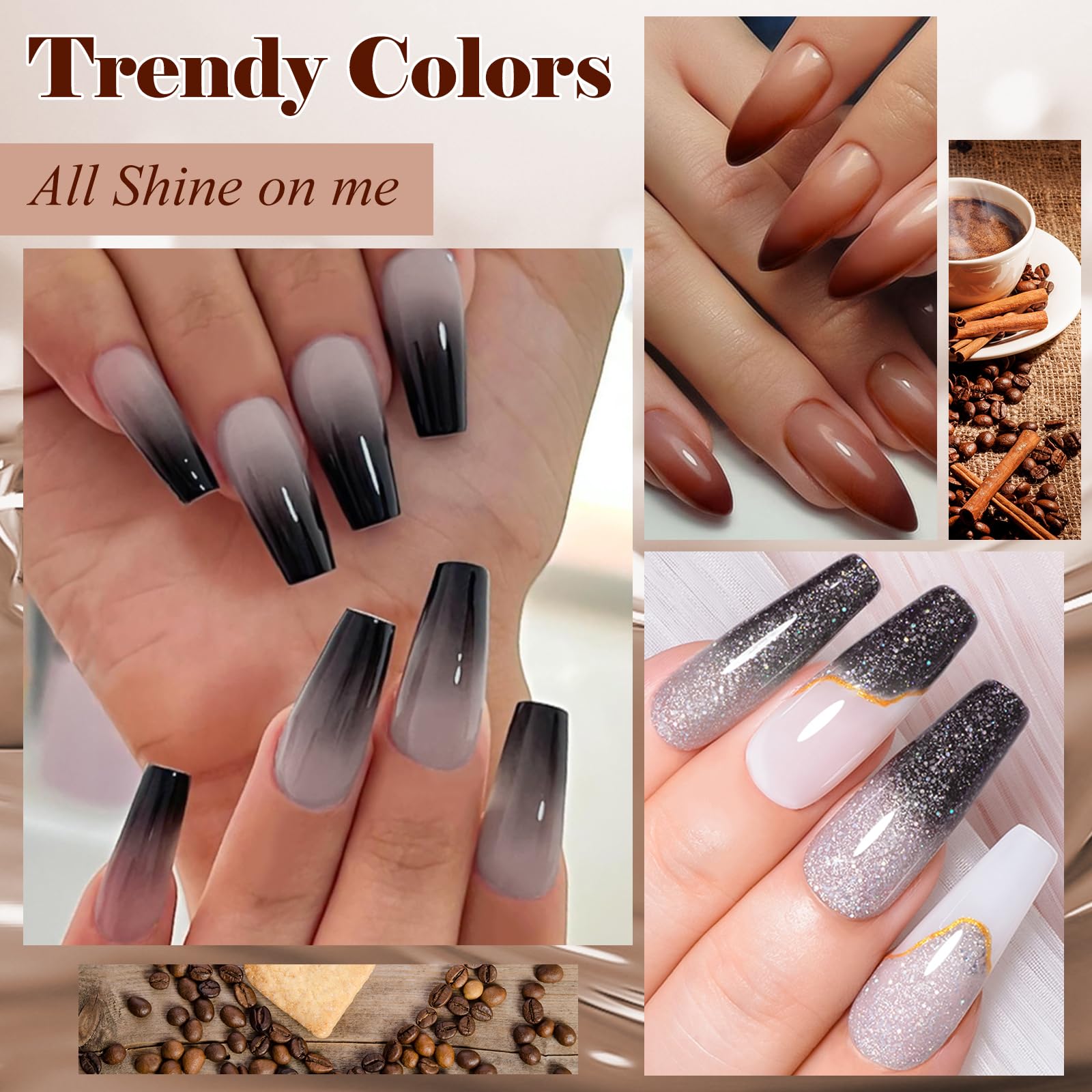 MEET ACROSS 8Pcs Color Changing Gel Nail Polish Set – Brown Mood Temperature Color Change Kit for Fall/Winter