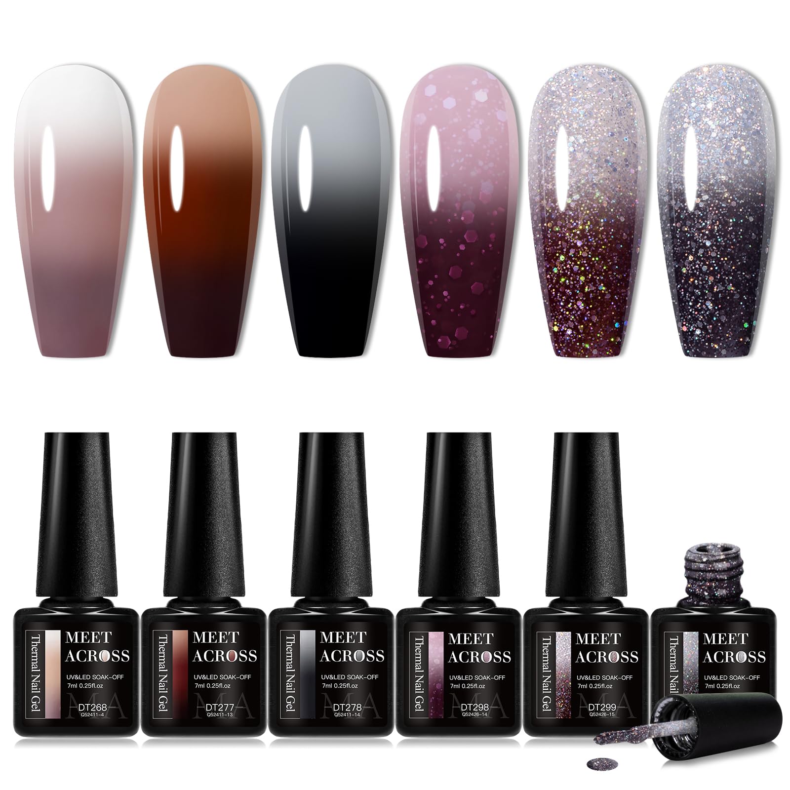 MEET ACROSS 8Pcs Color Changing Gel Nail Polish Set – Brown Mood Temperature Color Change Kit for Fall/Winter