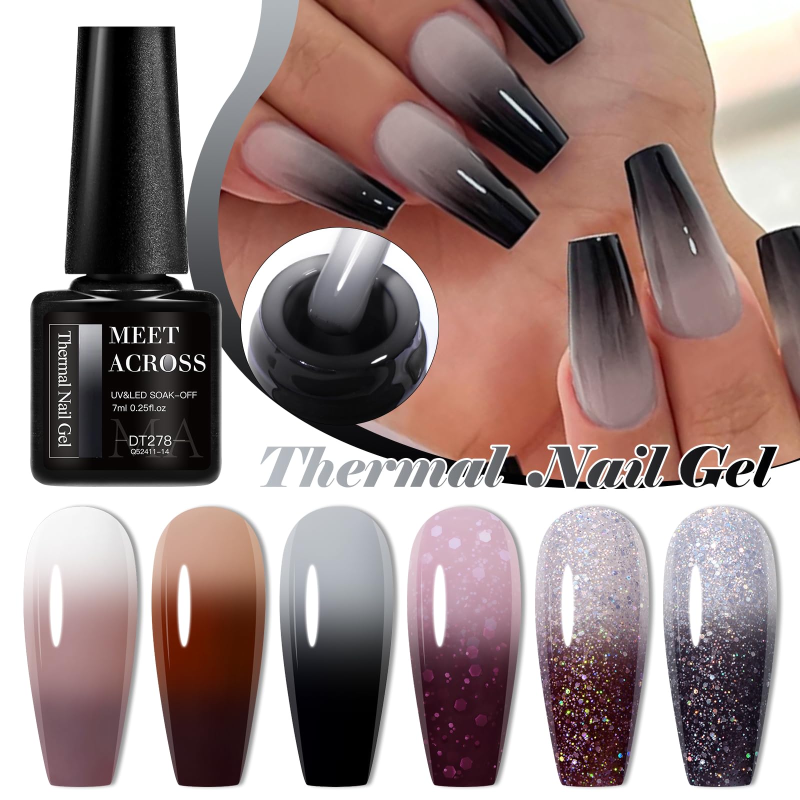 MEET ACROSS 8Pcs Color Changing Gel Nail Polish Set – Brown Mood Temperature Color Change Kit for Fall/Winter