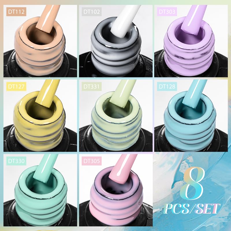MEET ACROSS 8 COLORS GEL NAIL POLISH SET – Macaron All Seasons Shades | Home Manicure Kit