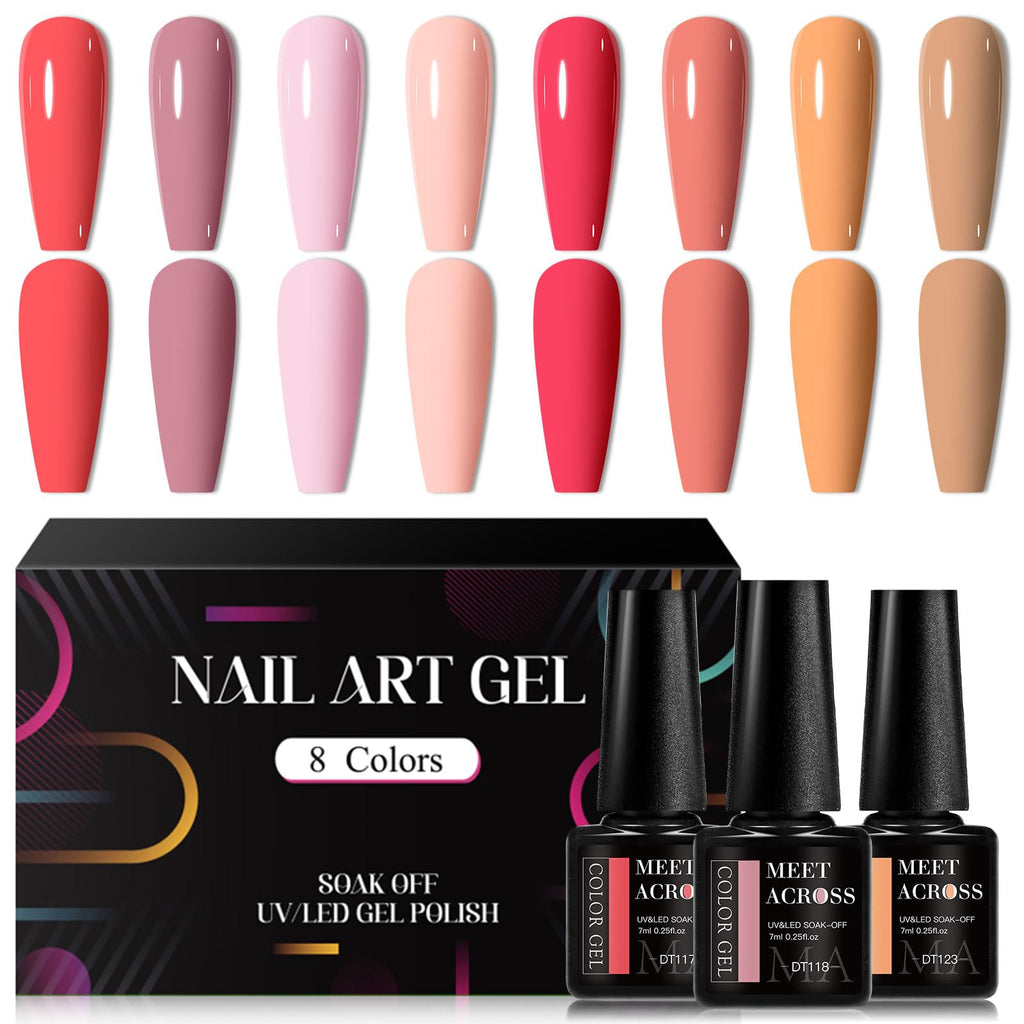 MEET ACROSS Gel Nail Polish Set – 8 Pink Nude Gel Colors for French Manicure