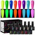 MEET ACROSS Glows in the Dark Gel Nail Polish Set — 8 Neon Halloween Colors + Base, Top, Dehydrator & Primer