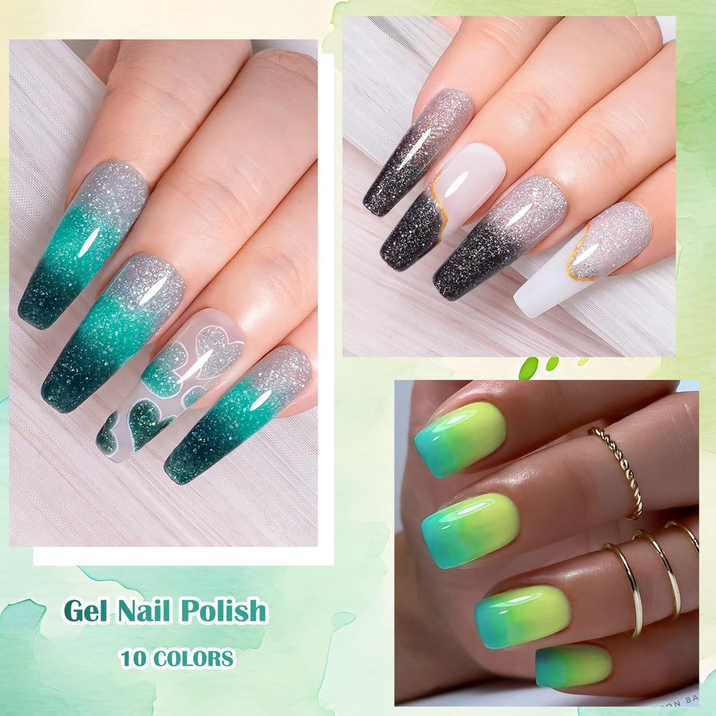 MEET ACROSS 12 PCS Color Changing Gel Nail Polish Kit – Mood-Shift Glitter Temperature Nail Art at Home