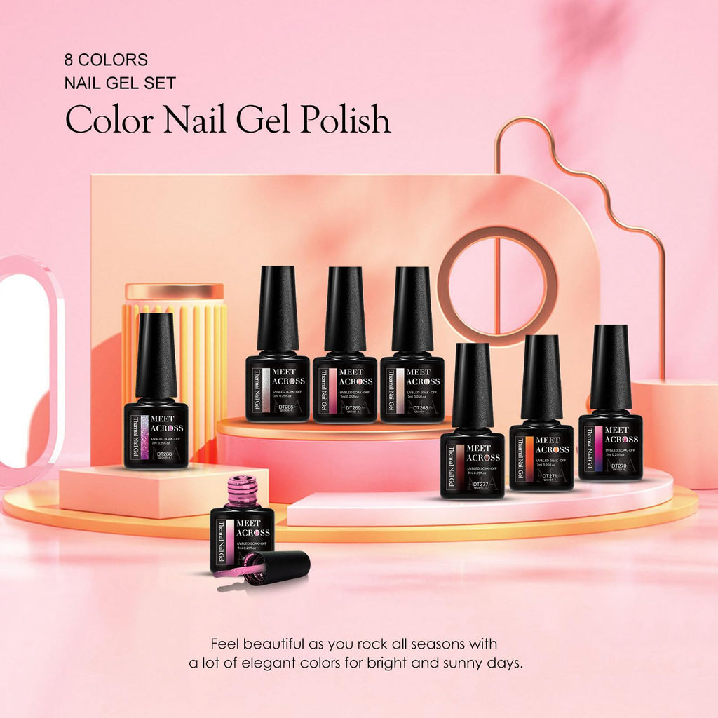 MEET ACROSS Mood Gel Nail Polish Set – Temperature Color-Changing Gel Colors Collection (8 Colors)