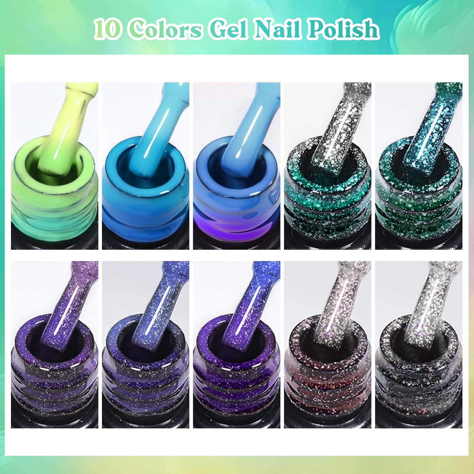MEET ACROSS 12 PCS Color Changing Gel Nail Polish Kit – Mood-Shift Glitter Temperature Nail Art at Home