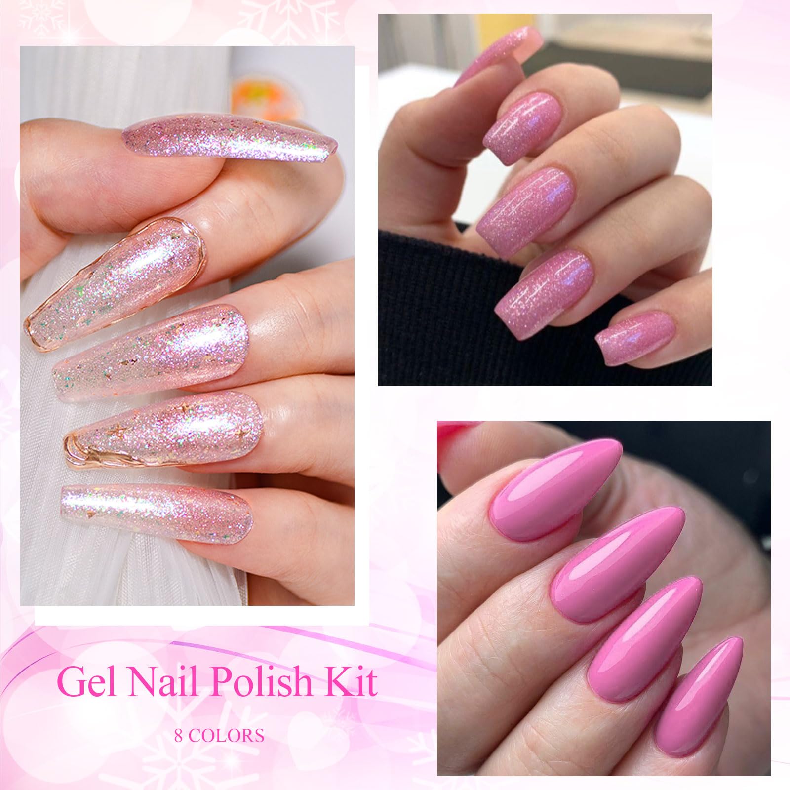 MEET ACROSS Glitter Sequins Gel Nail Polish Set – 8 Colors, 7ml