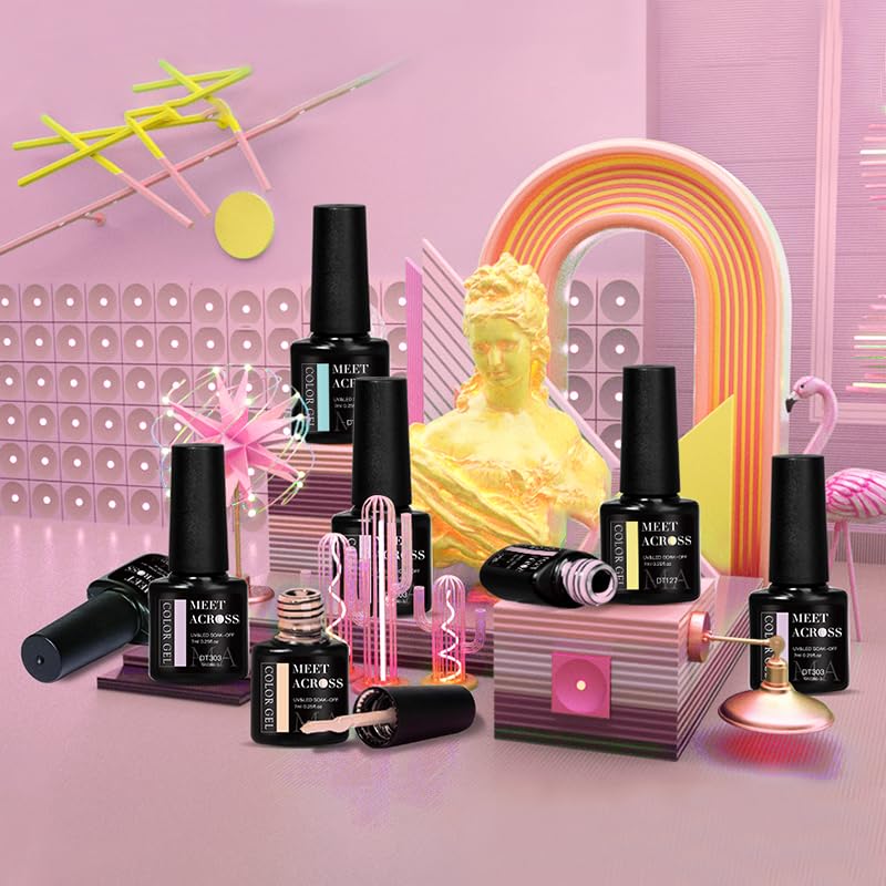 MEET ACROSS 8 COLORS GEL NAIL POLISH SET – Macaron All Seasons Shades | Home Manicure Kit
