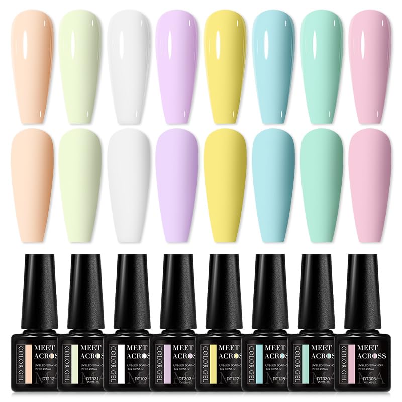 MEET ACROSS 8 COLORS GEL NAIL POLISH SET – Macaron All Seasons Shades | Home Manicure Kit