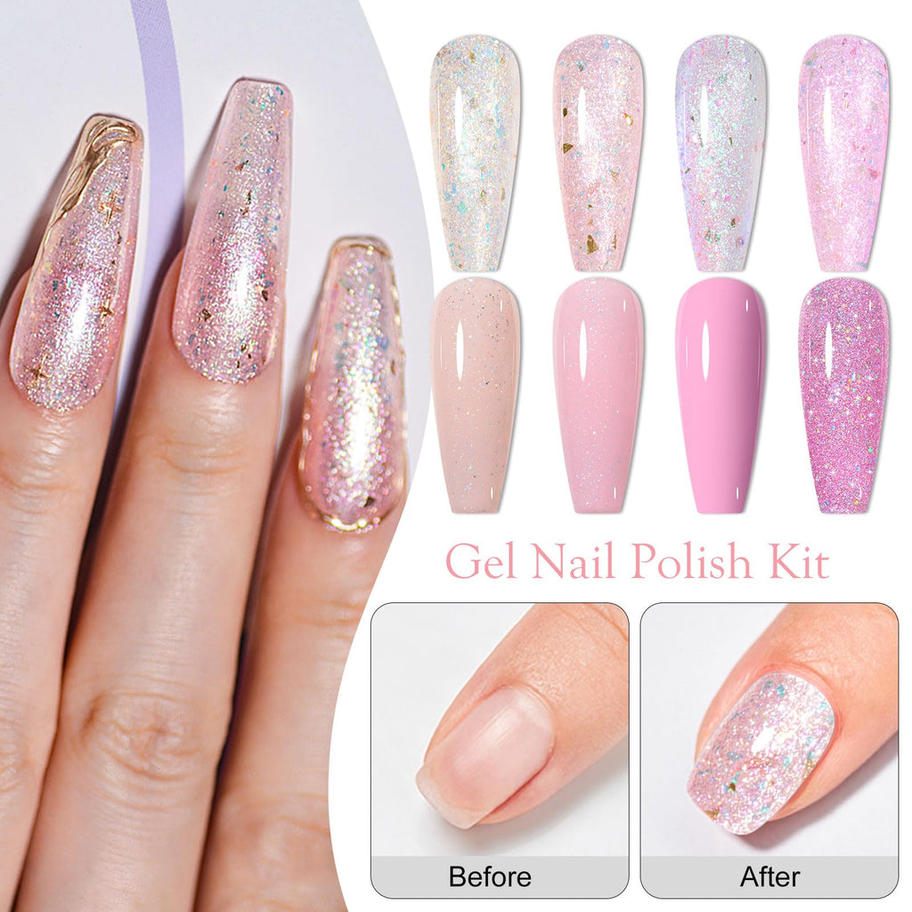 MEET ACROSS Glitter Sequins Gel Nail Polish Set – 8 Colors, 7ml