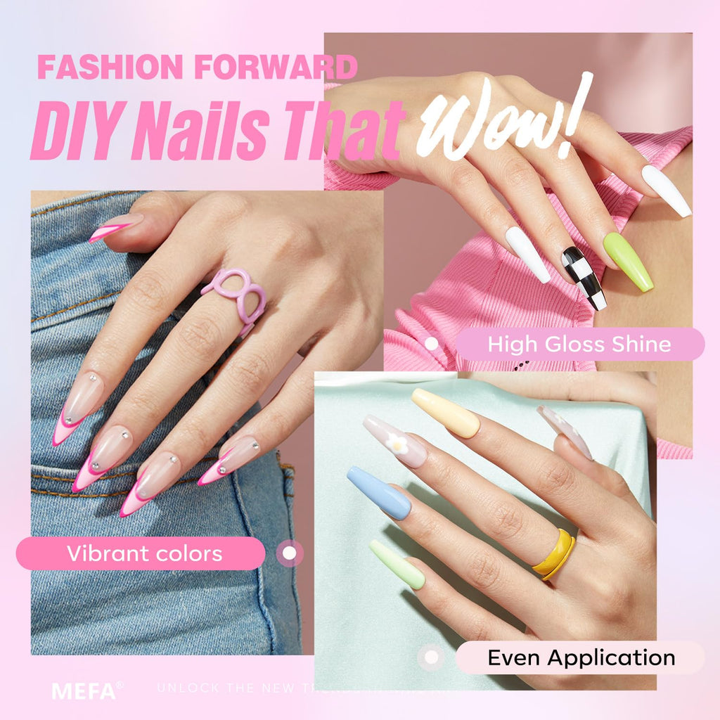 MEFA 32 Colors Gel Nail Polish Kit with 72W LED Lamp – Spring Bright Pastel Nails, 60 Pcs
