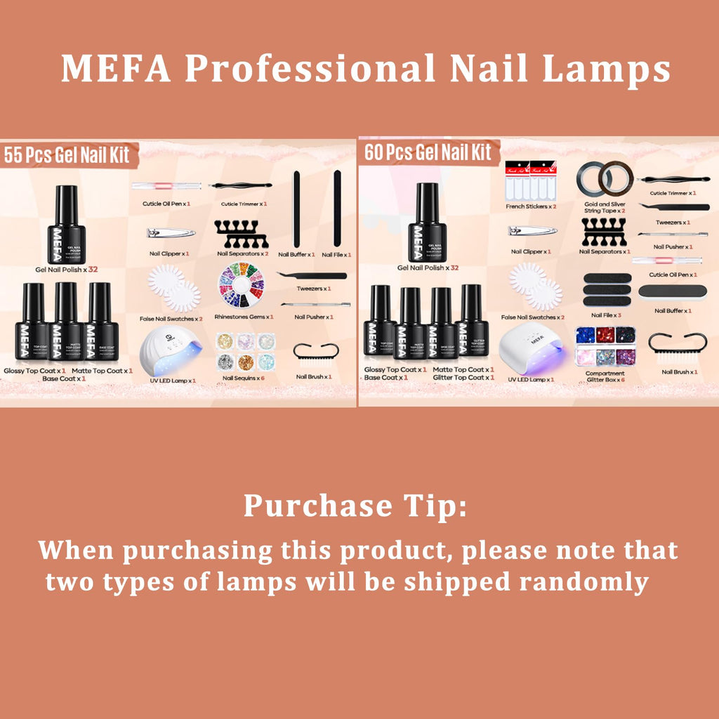 MEFA Gel Nail Polish Kit with 72W LED Lamp – 32 Colors & Top Coats