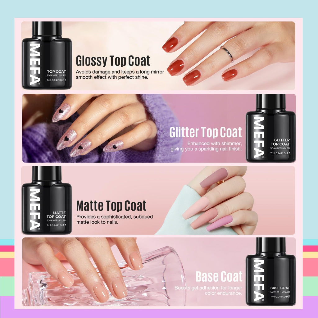 MEFA 60 Pcs Gel Nail Polish Kit with UV Light – 32 Colors, Soak-Off Gel, Home Salon Set
