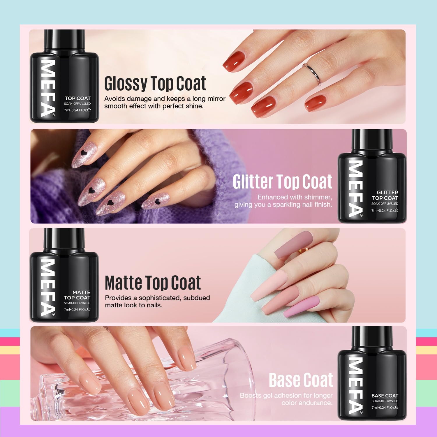 MEFA 60 Pcs Gel Nail Polish Kit with UV Light – 32 Colors, Soak-Off Gel, Home Salon Set