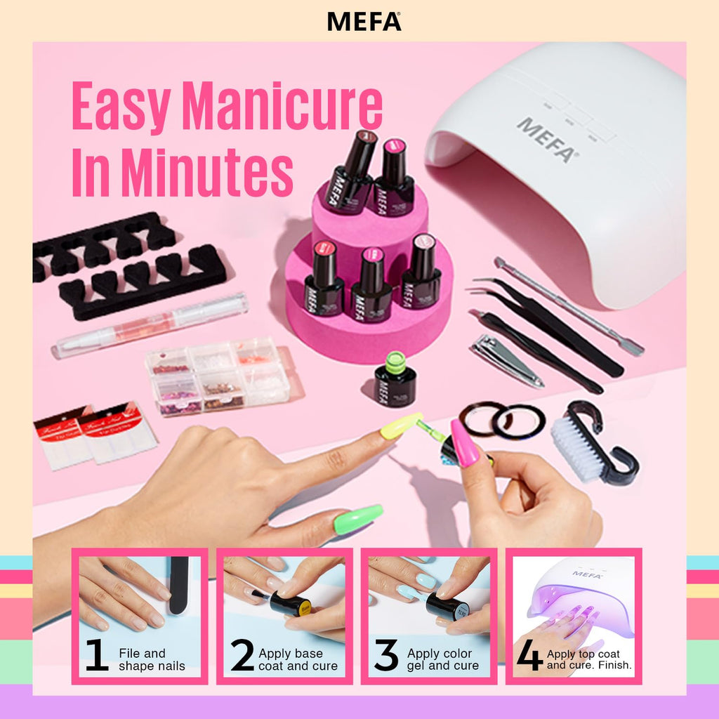 MEFA 60 Pcs Gel Nail Polish Kit with UV Light – 32 Colors, Soak-Off Gel, Home Salon Set