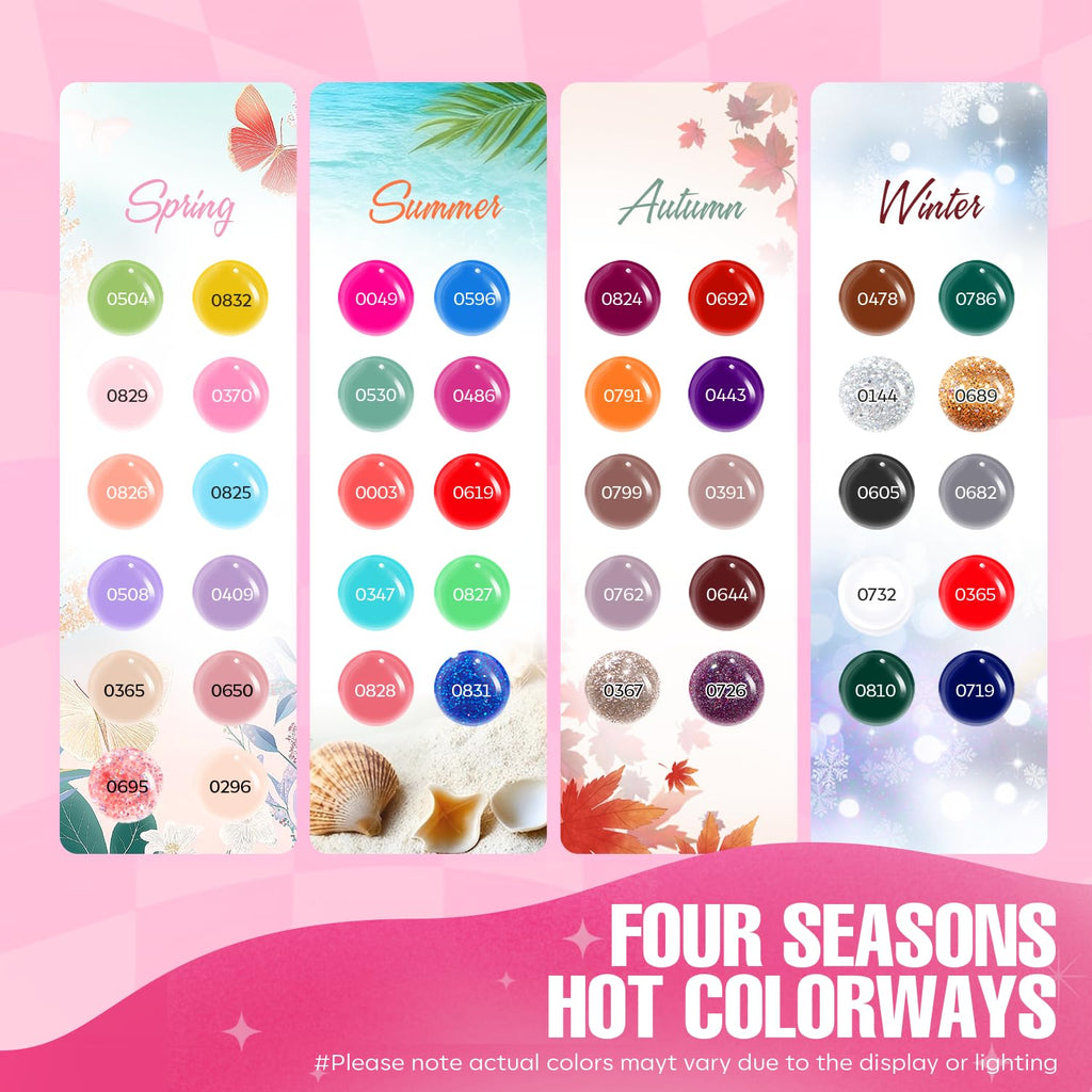MEFA 42 Colors Gel Nail Polish Kit with UV Lamp – All Seasons Collection + Base & Top Coats