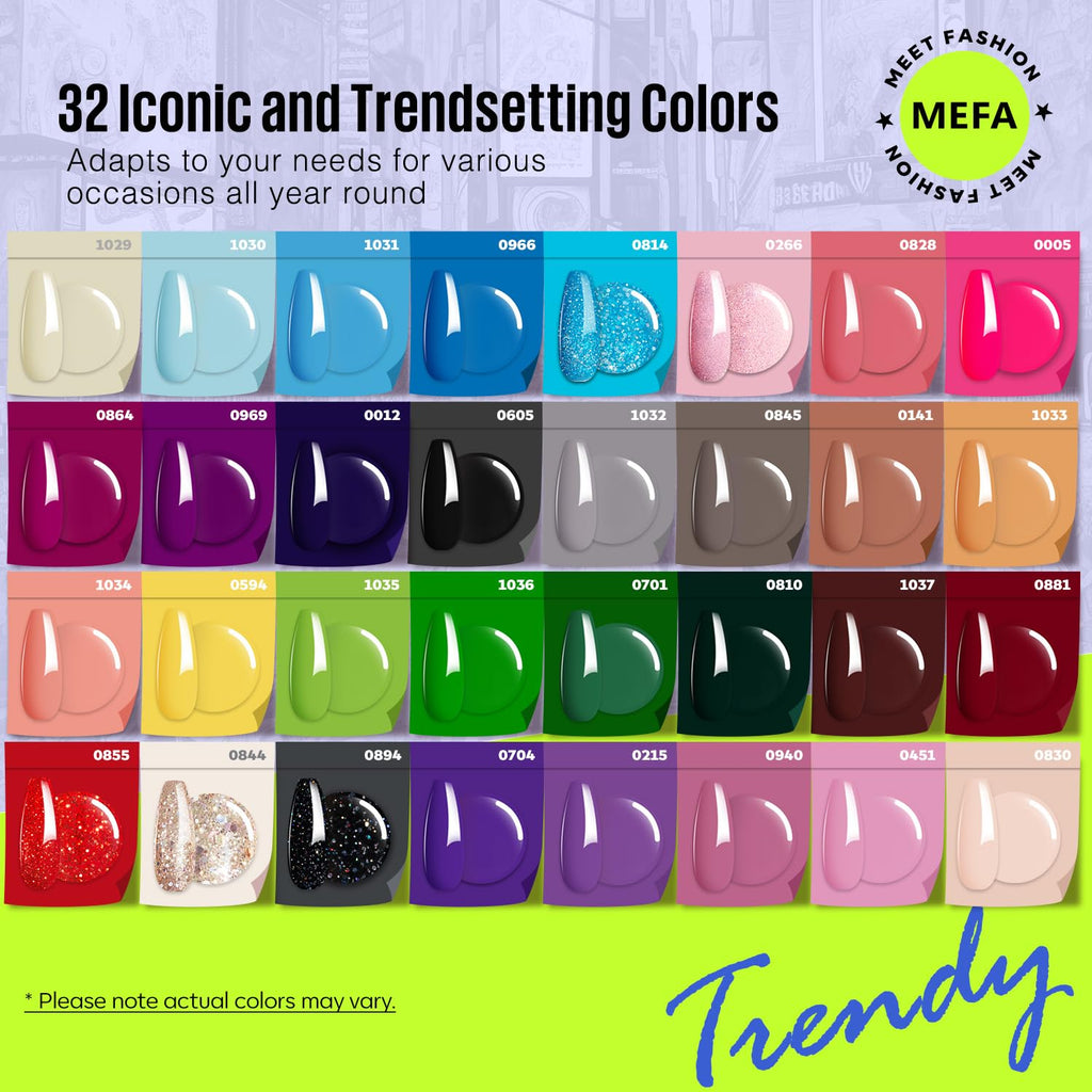 MEFA 35 Pcs Gel Nail Polish Set – 32 Colors All Seasons Collection with Matte/Glossy Base Top Coat