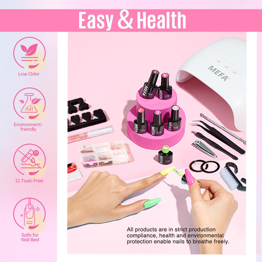 MEFA 32 Colors Gel Nail Polish Kit with 72W LED Lamp – Spring Bright Pastel Nails, 60 Pcs