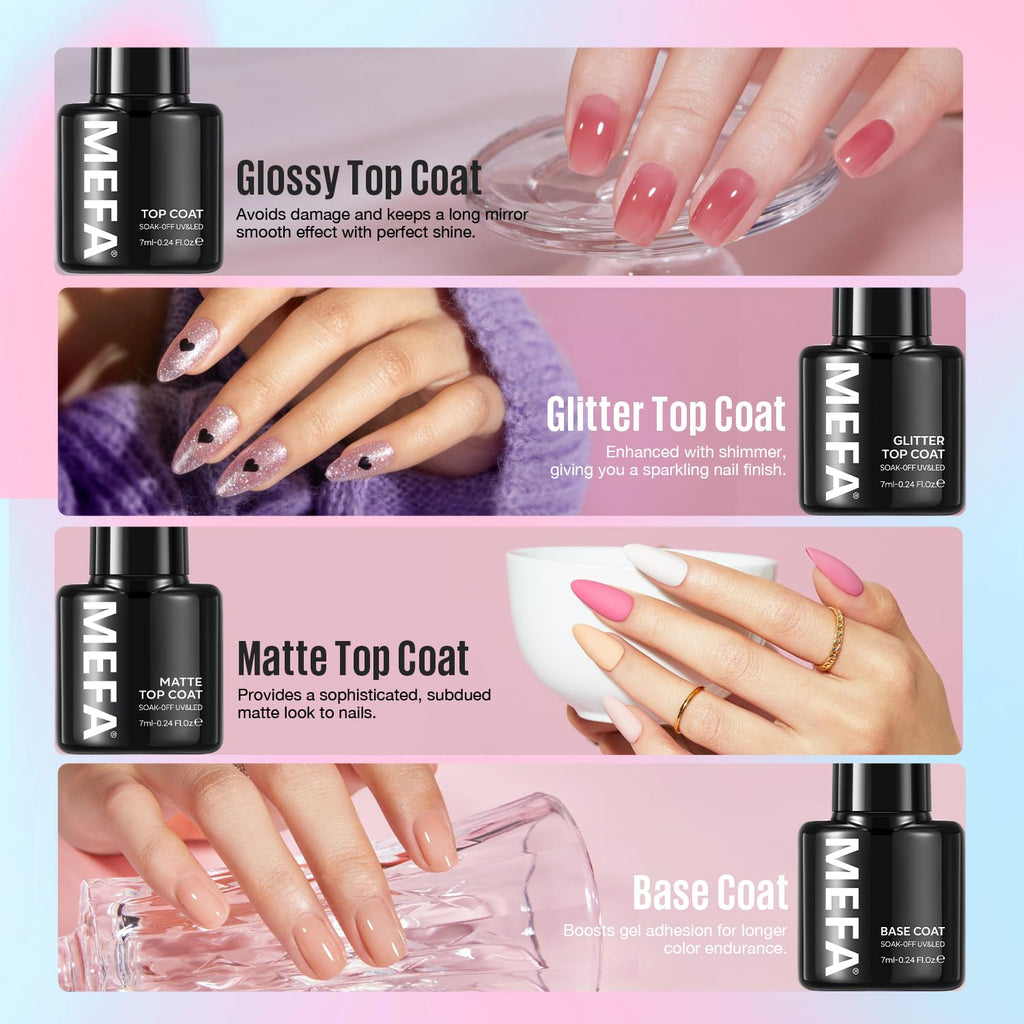 MEFA Gel Nail Polish Kit with 72W LED Lamp – 32 Colors + Base & Top Coats