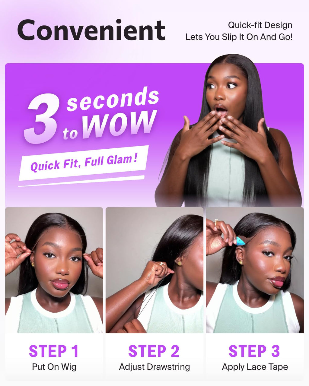 Megalook Hair Drawstring Glueless 13x6 Lace Front Wig - 18-Inch, 220% Density, Human Hair
