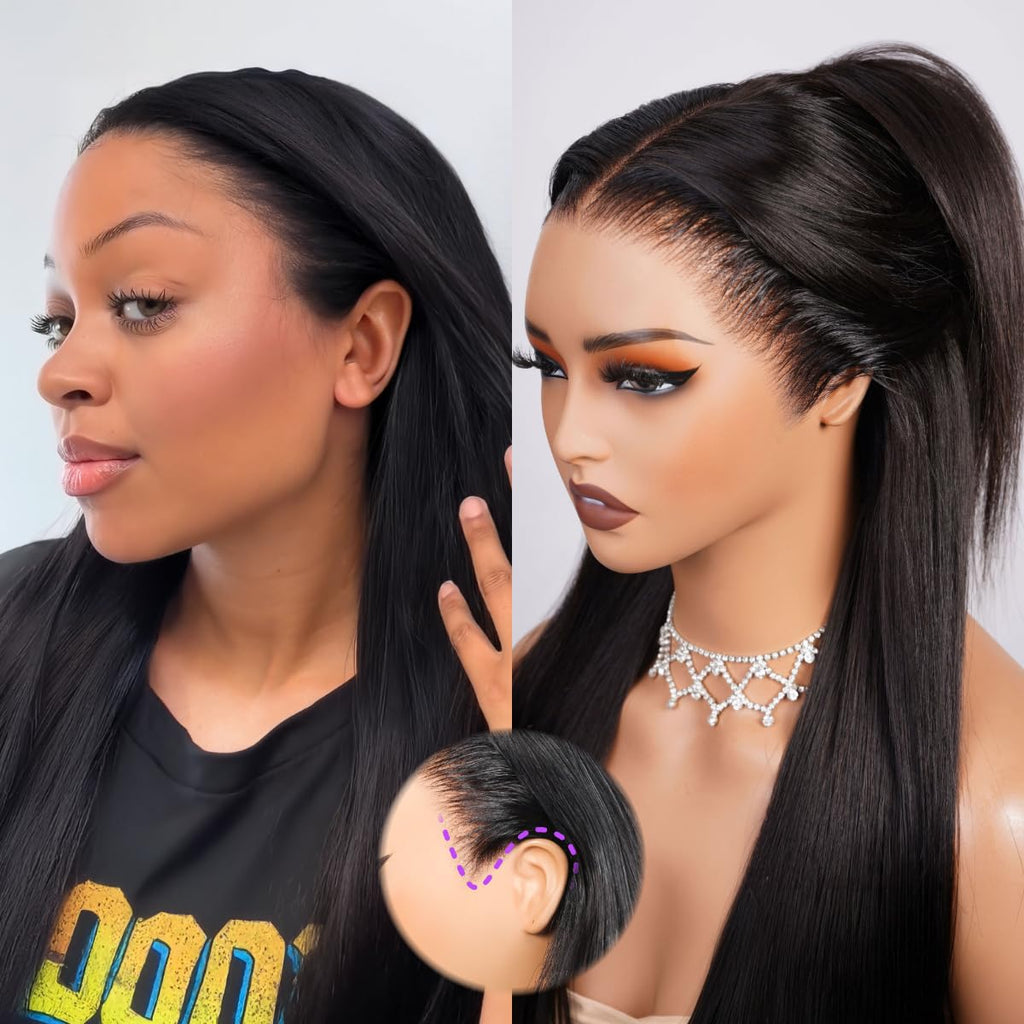 Megalook Hair Drawstring Glueless 13x6 Lace Front Wig - 18-Inch, 220% Density, Human Hair