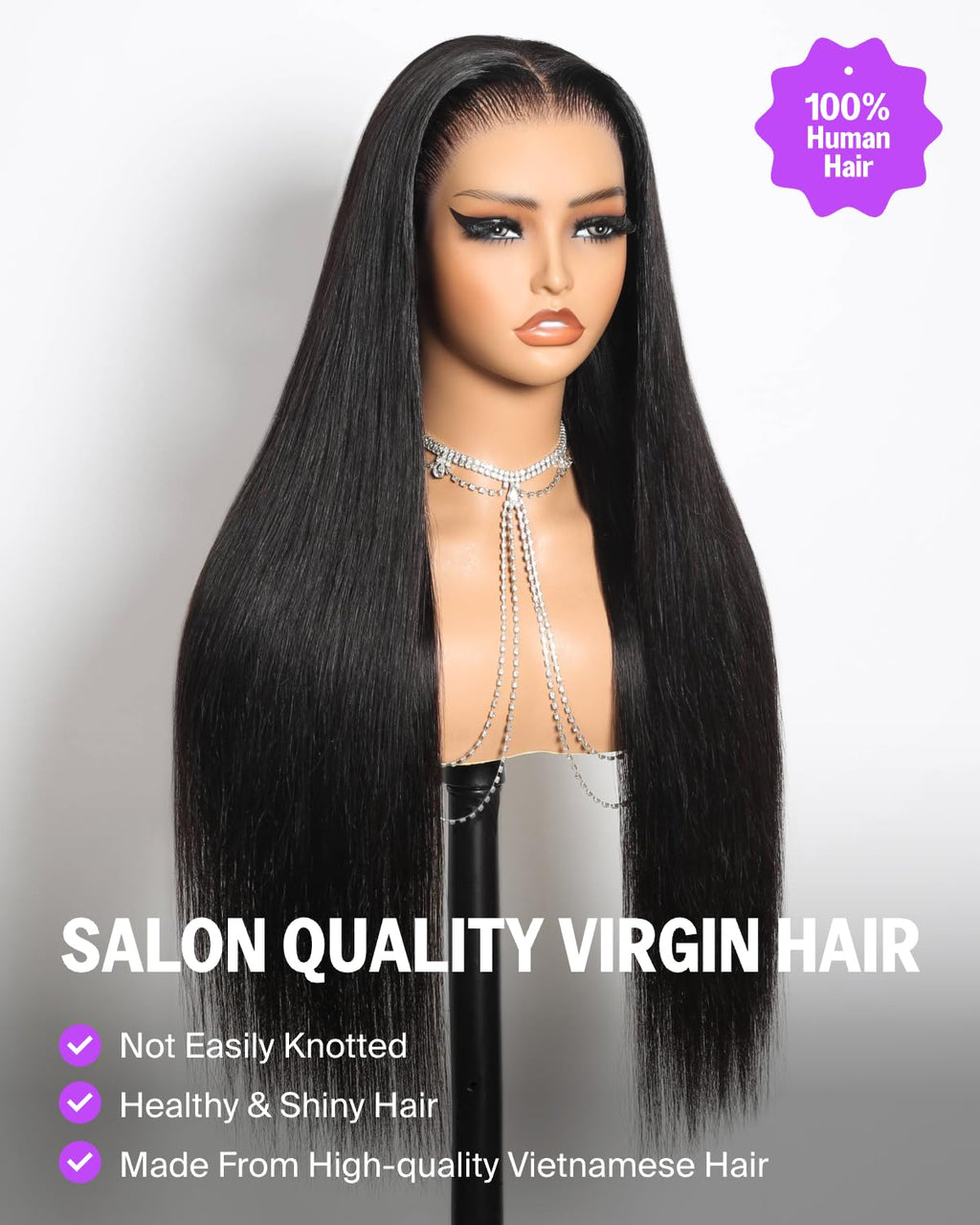 Megalook Hair Drawstring Glueless 13x6 Lace Front Wig - 18-Inch, 220% Density, Human Hair