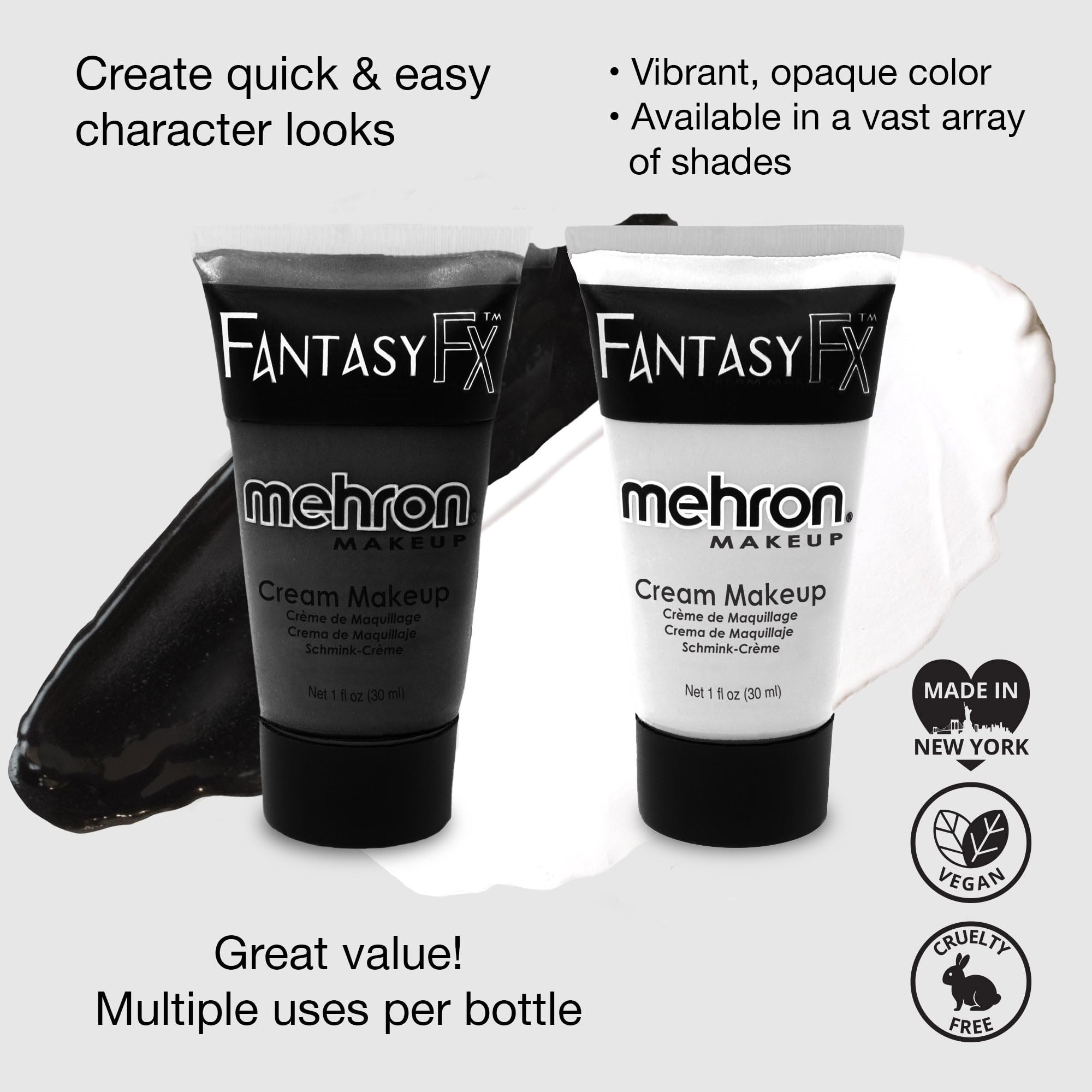 Mehron Fantasy FX Water-Based Face & Body Paint Bundle – Black & White 1 oz Tubes