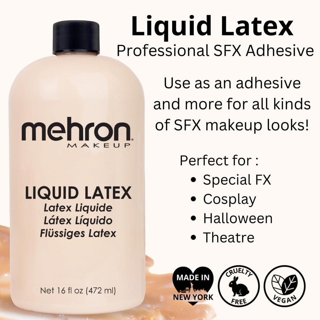Mehron Liquid Latex (16 oz) – Light Flesh | Professional FX Adhesive & 3D Effects