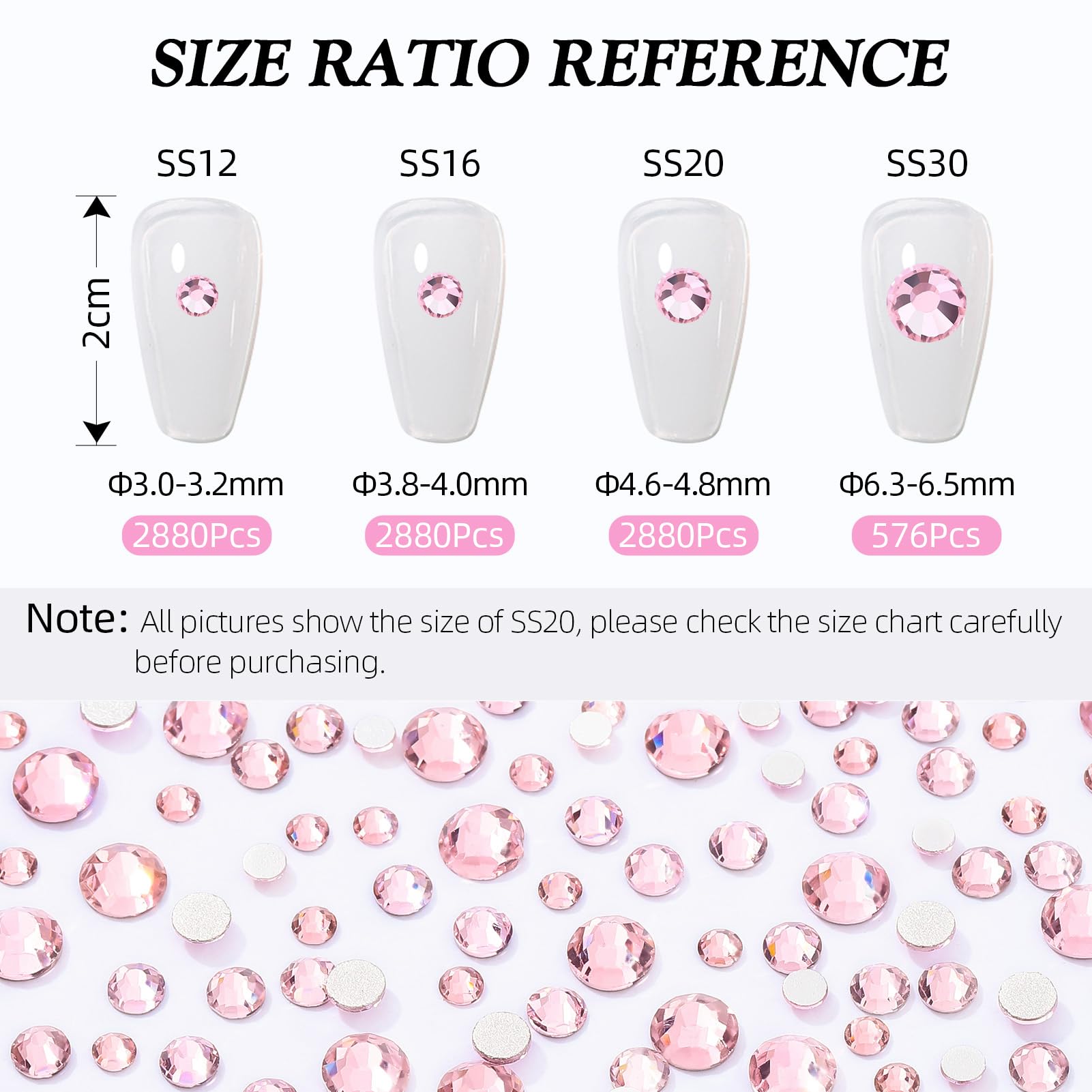 Meibite Pink Flatback Rhinestones SS30, 576 Pcs – Glass Gems for Nail Art & Crafts