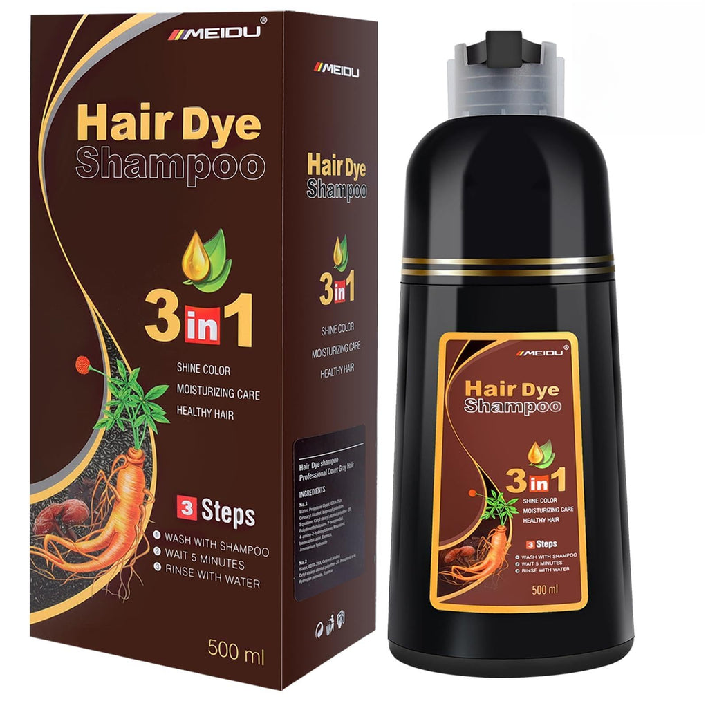 MEIDU Dark Burgundy Hair Dye Shampoo 3-in-1 for Gray Hair – Herbal 500ml
