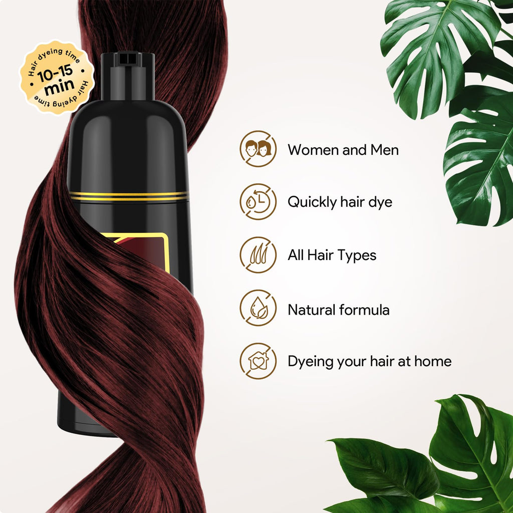 MEIDU Dark Burgundy Hair Dye Shampoo 3-in-1 for Gray Hair – Herbal 500ml