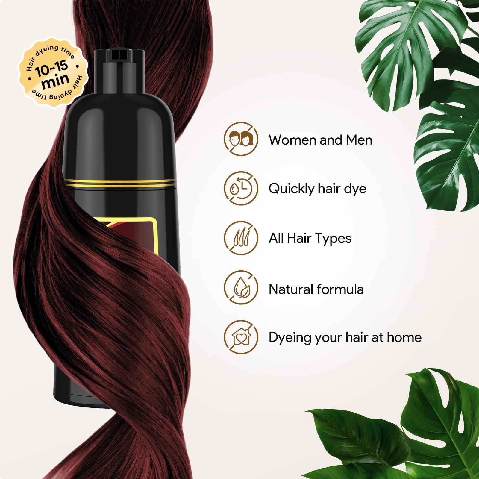 MEIDU Dark Burgundy Hair Dye Shampoo 3-in-1 for Gray Hair – Herbal 500ml