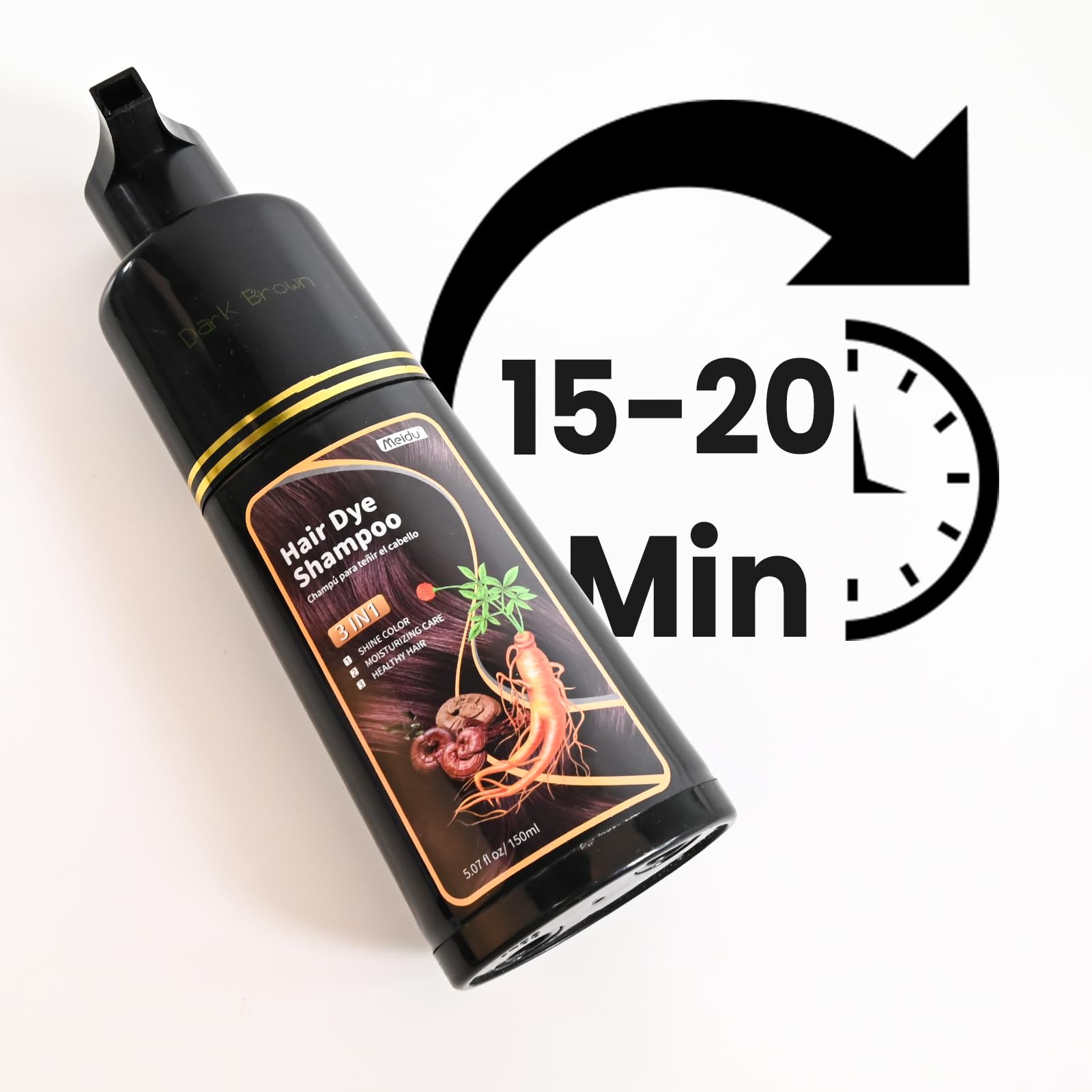 MEIDU Dark Brown Hair Dye Shampoo 3-in-1 for Women & Men – Semi-Permanent Color, 2–3 Weeks (5.07 oz)