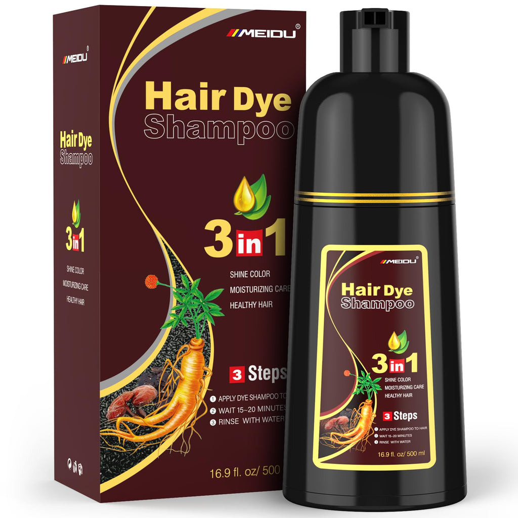 MEIDU 3-in-1 Hair Dye Shampoo for Gray Hair – Dark Brown, Herbal Natural (500ml)
