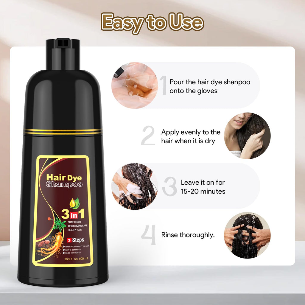 MEIDU Dark Burgundy Hair Dye Shampoo 3-in-1 for Gray Hair – Herbal 500ml