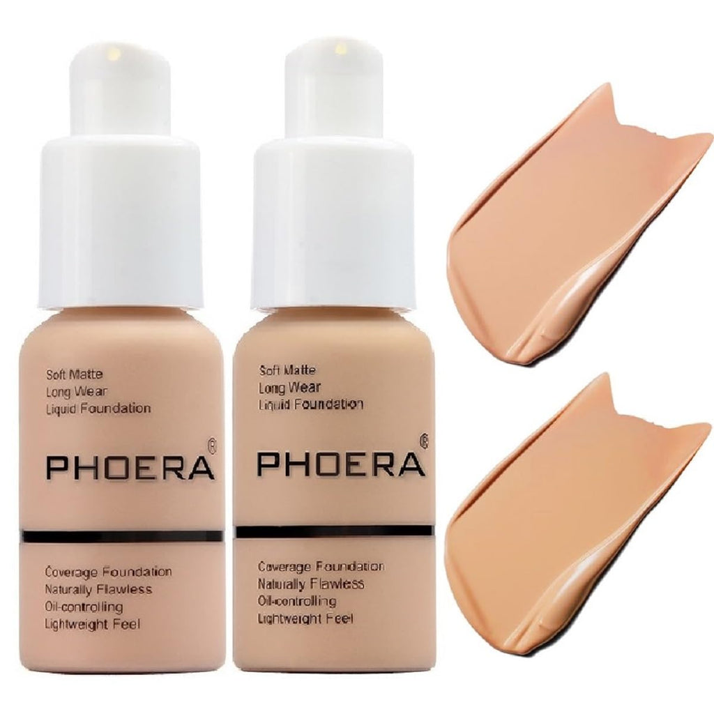 Meifen 2 Pack Foundation 103 Warm Peach & 104 Buff Beige | Full Coverage Matte, 24HR Oil Control