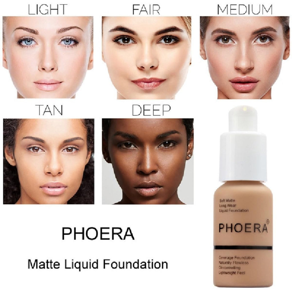 Meifen 2-Pack PHOERA Foundation - Long-Lasting Waterproof Full-Coverage Soft Matte Liquid Foundation 105 San