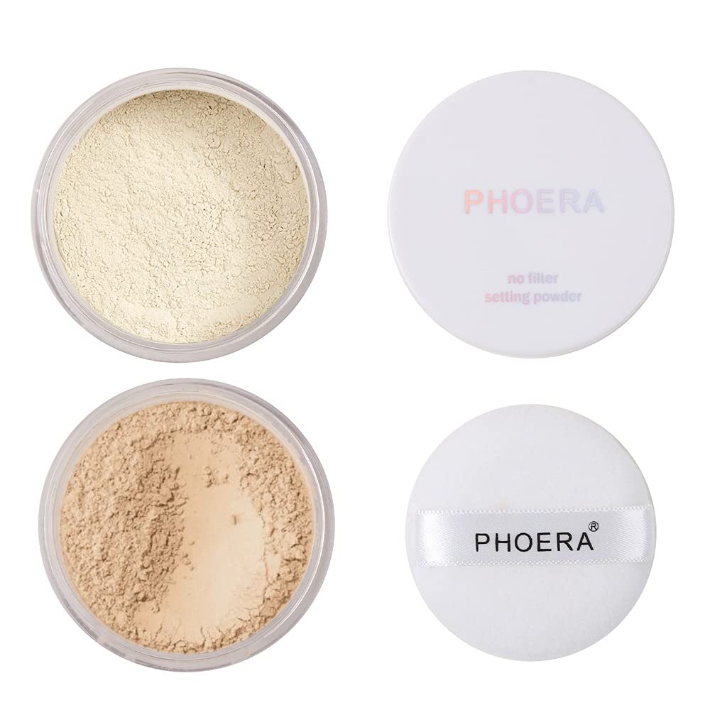 Meifen 2-Piece Phoera Setting Powder – Lightweight Oil Control, Brightens Skin Tone, Full Coverage Loose Powder (01 Translucent, 02 Cool Beige)