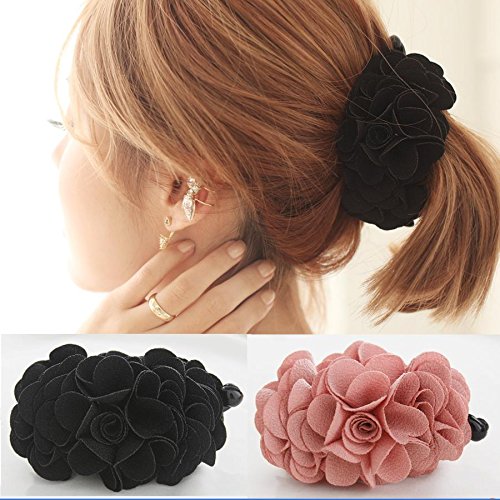 Meilliwish Flowers Rose Hair Clip Ponytail Holder – 1 PCS (Pink) | Elegant Wedding Hair Accessory