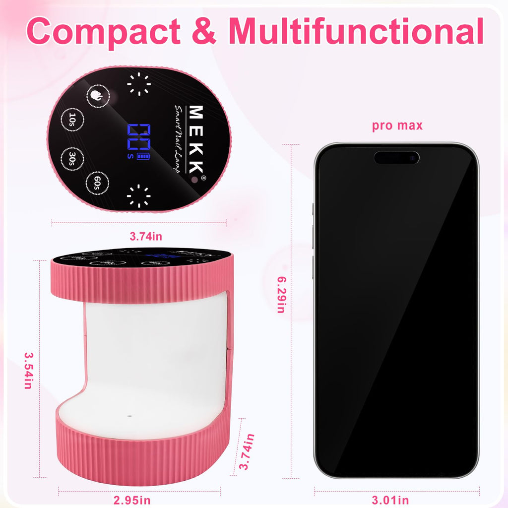 MEKK Cordless Mini UV Light for Gel Nails – 24W, Travel-Ready Rose Pink
