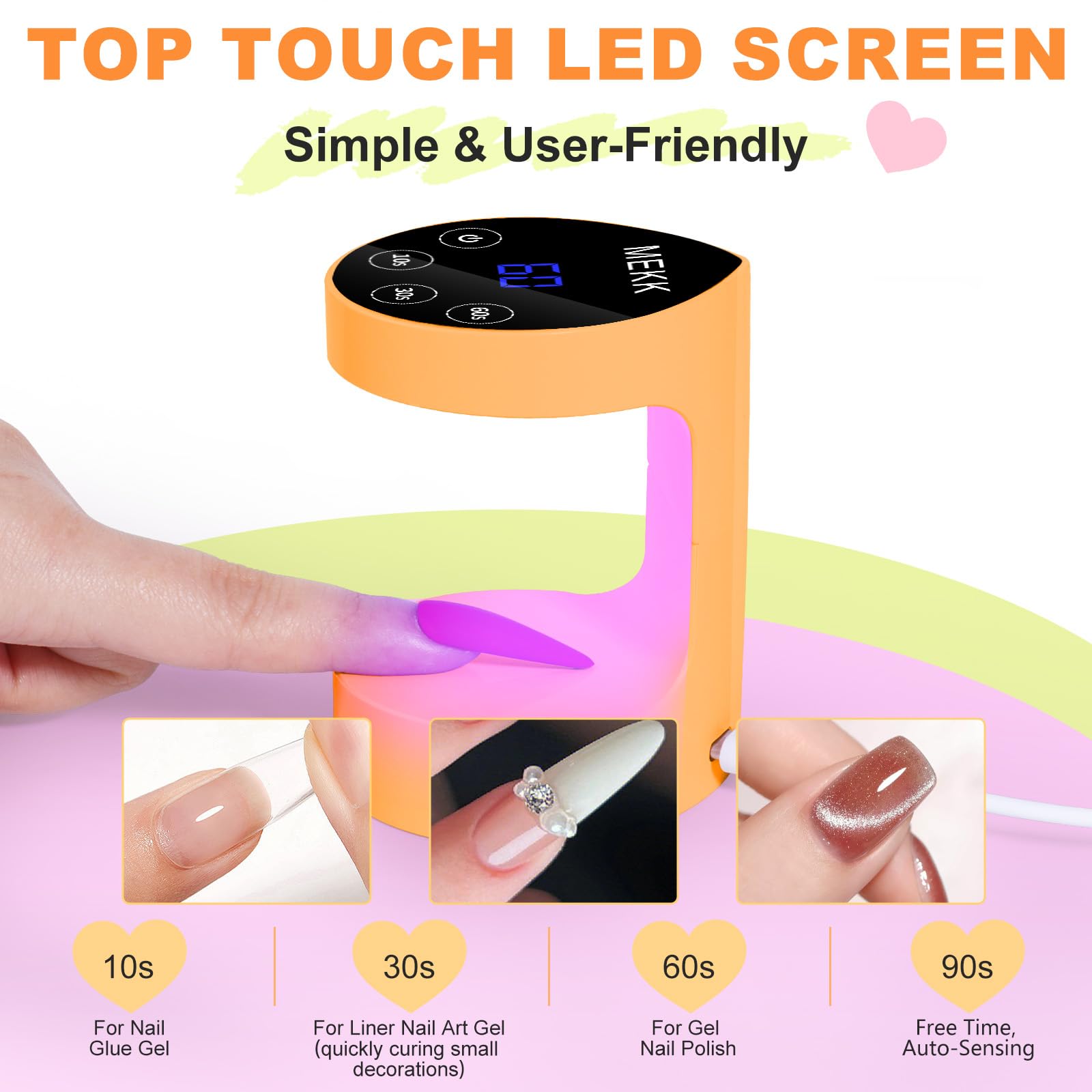 MEKK Mini UV Light for Nails – Peach-Shaped Travel Nail Lamp with Auto-Sensor, 8 Beads, 4 Timers