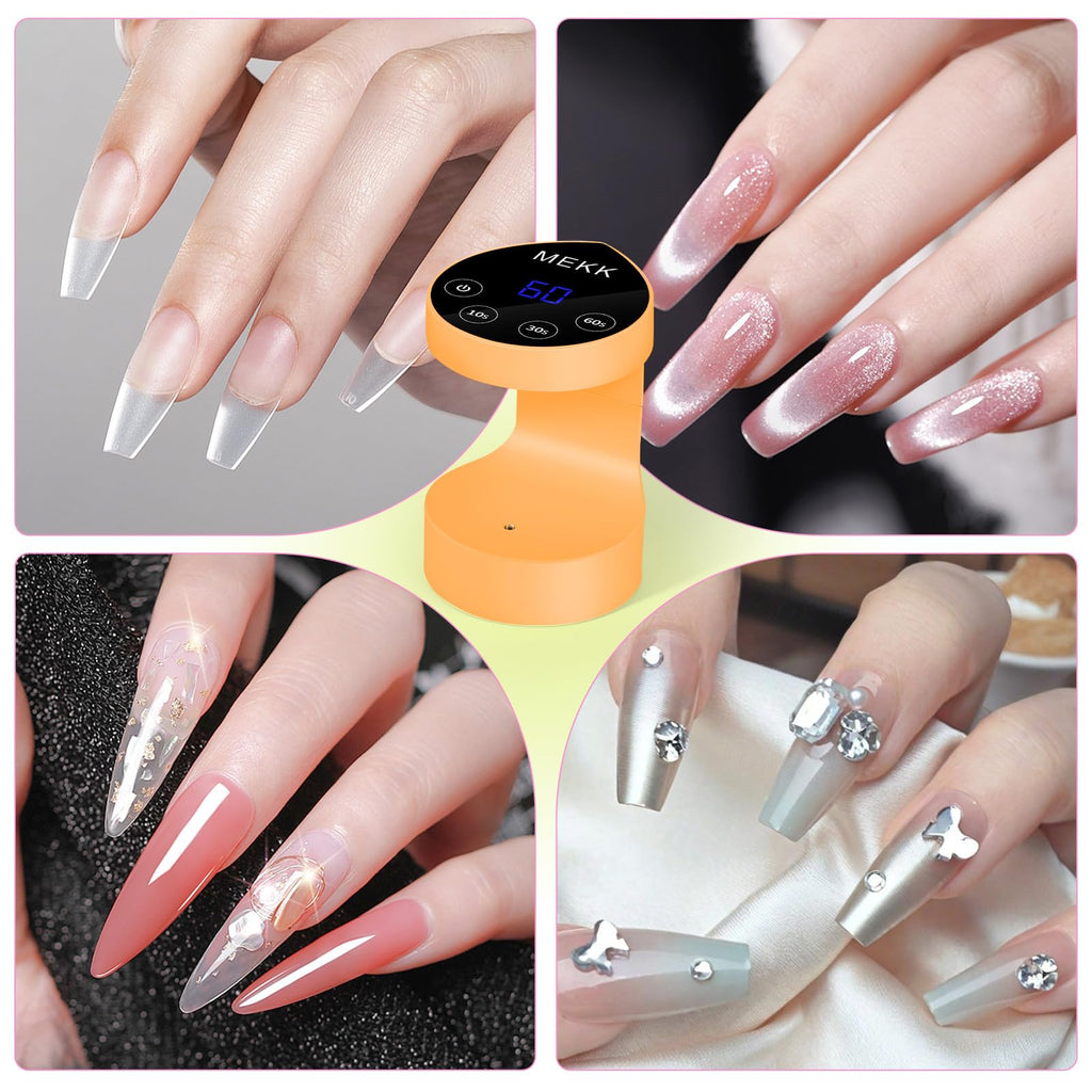 MEKK Mini UV Light for Nails – Peach-Shaped Travel Nail Lamp with Auto-Sensor, 8 Beads, 4 Timers